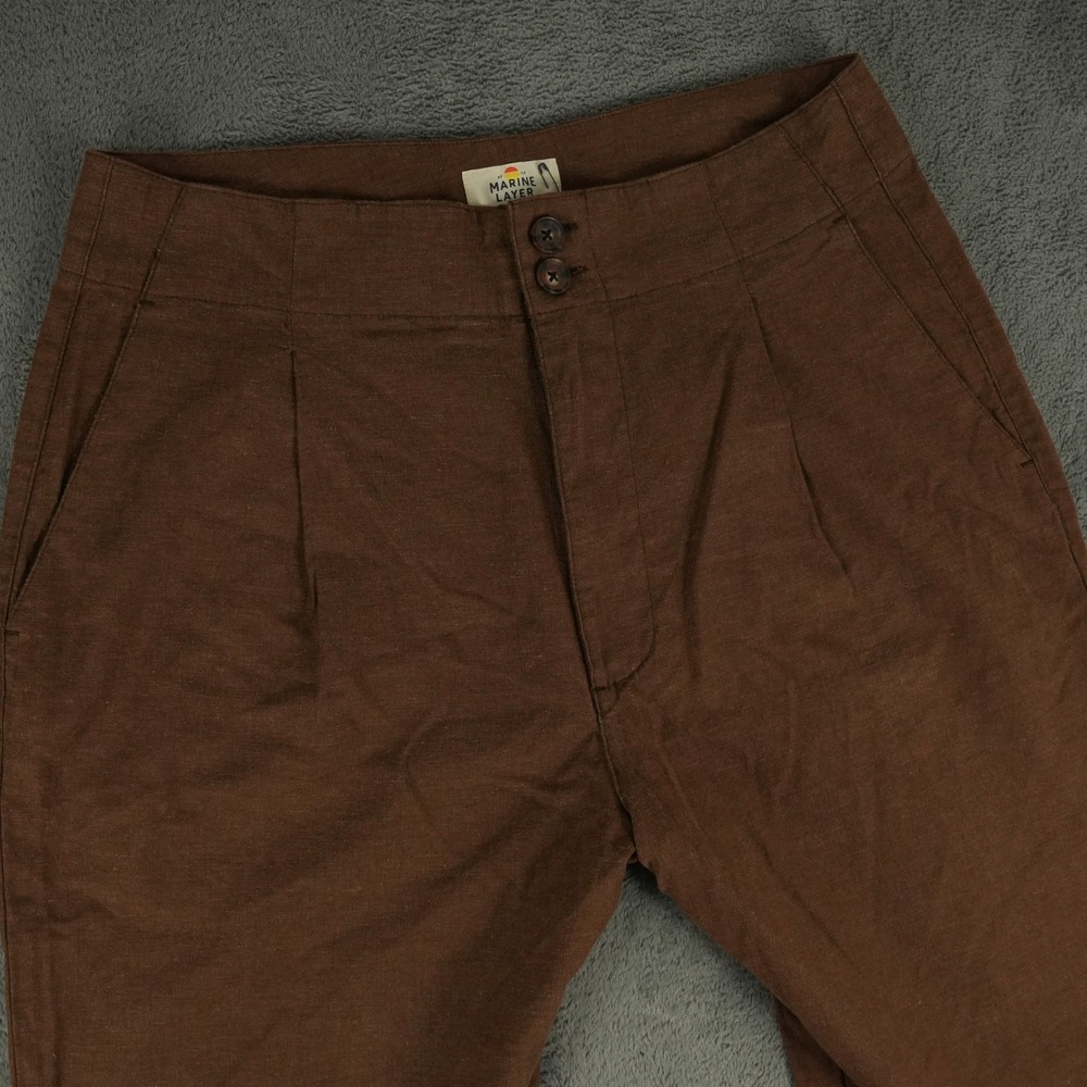 Marine Layer Allison Pleated Wide Leg Trouser Womens 10 Brown Linen Blend High